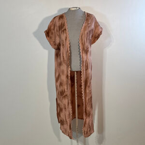 Elena Baldi Linen Kimono Floral Crochet Women’s Medium Large Pink Brown Abstract